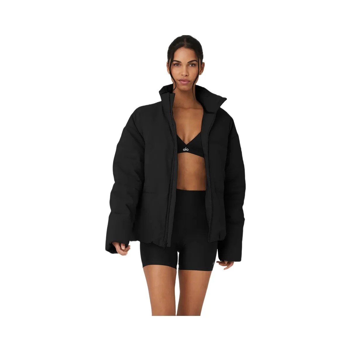 Alo Women's Stretch Woven Street Puffer - Black - HypeFly India View 1
