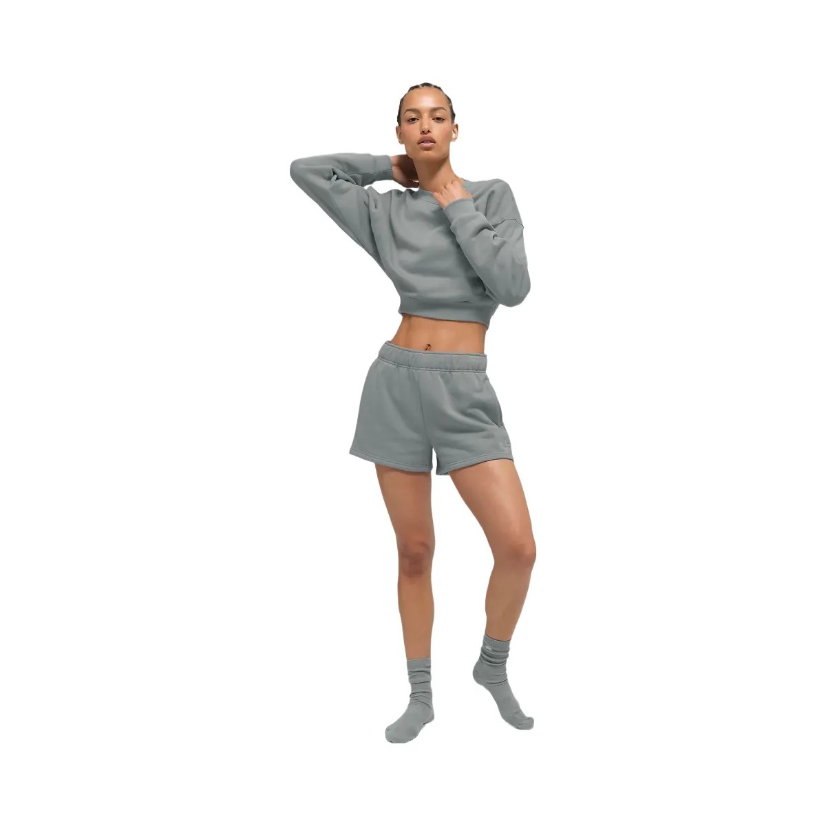 Alo Women's Cropped Accolade Crewneck - Lunar Grey - HypeFly India View 5