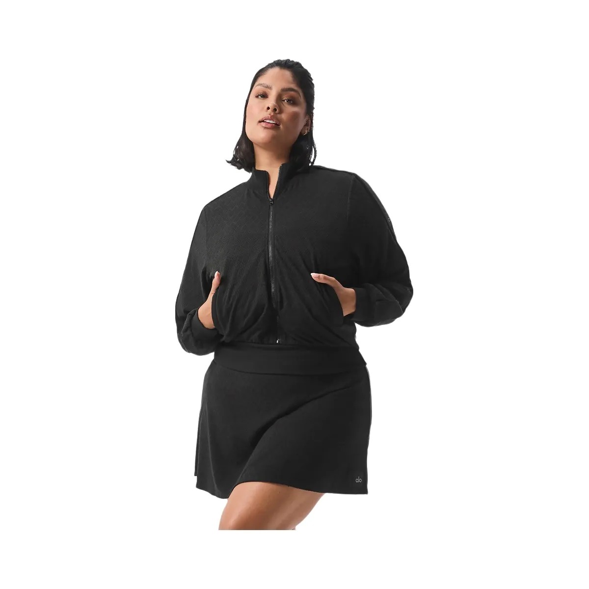 Alo Women's Cropped Doubles Only Full Zip Jacket - Black - HypeFly India View 4