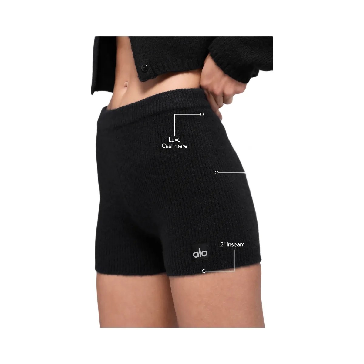 Alo Women's Wool Cashmere Ribbed Noble Short - Black - HypeFly India View 2