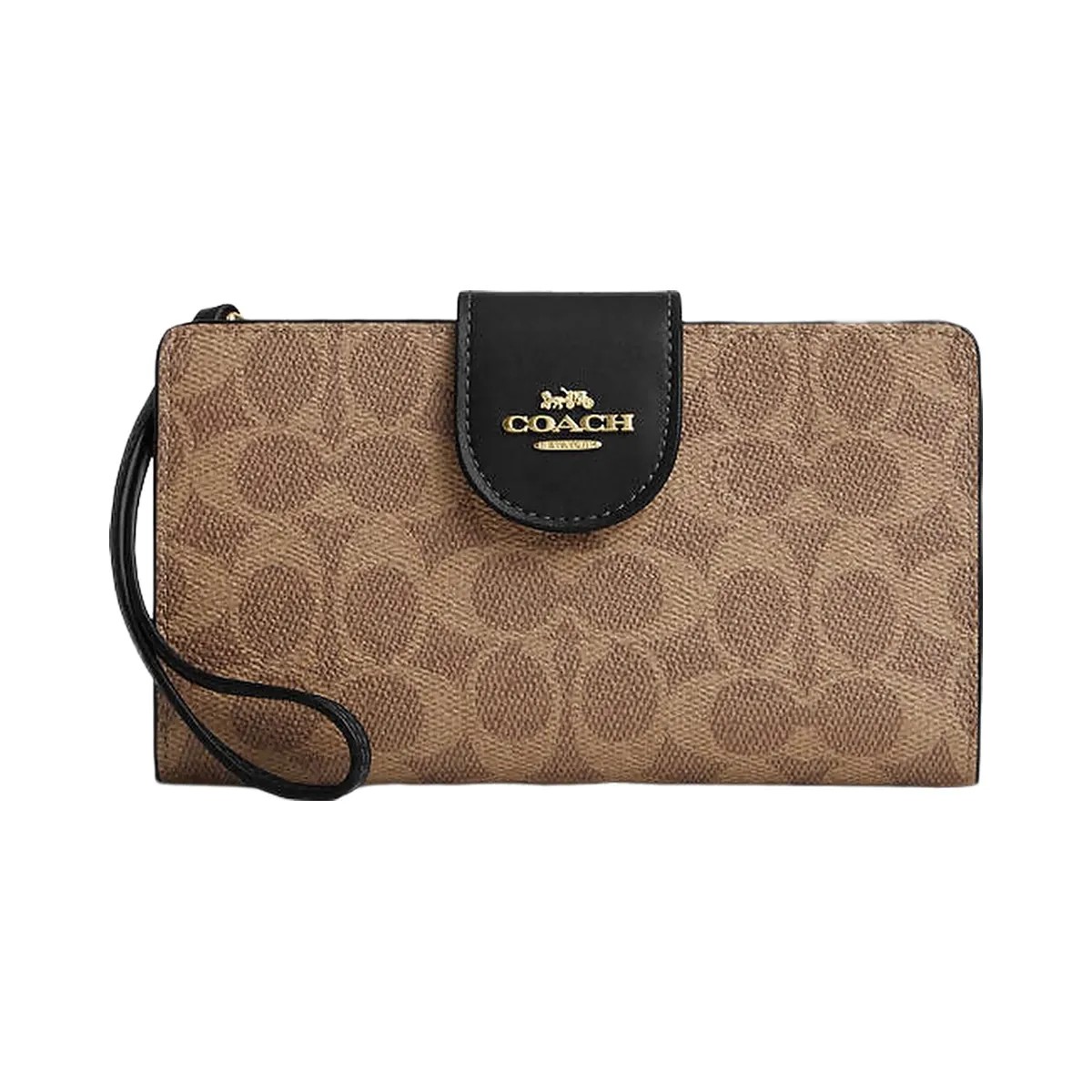 Coach Phone Wallet In Signature Canvas Signature Canvas-Gold-Tan-Black - HypeFly India View 1