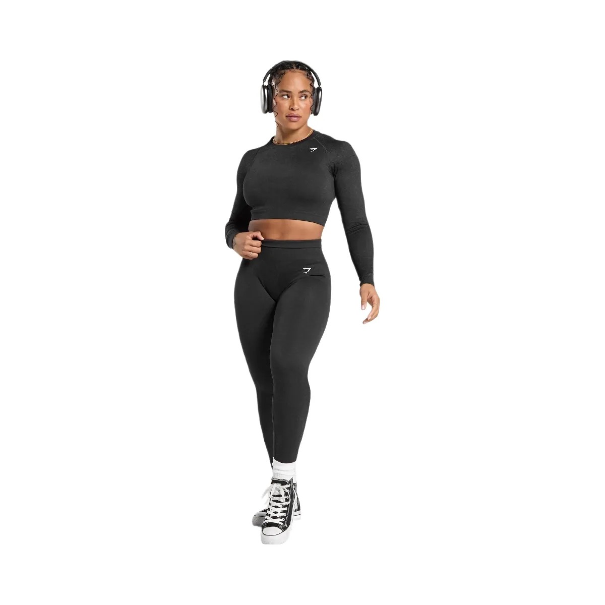 Gymshark Adapt Fleck Seamless Long Sleeve Crop Top - Mineral | Black - HypeFly India View 4