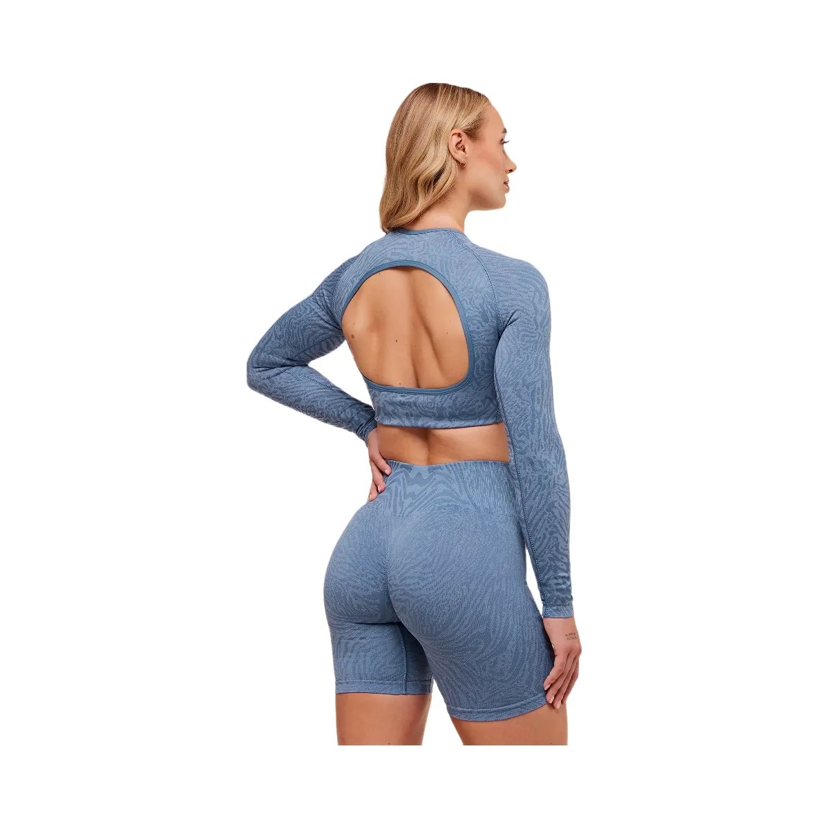 Gymshark Adapt Animal Long Sleeve Crop Top - Worn Blue/Peri Blue - HypeFly India View 2
