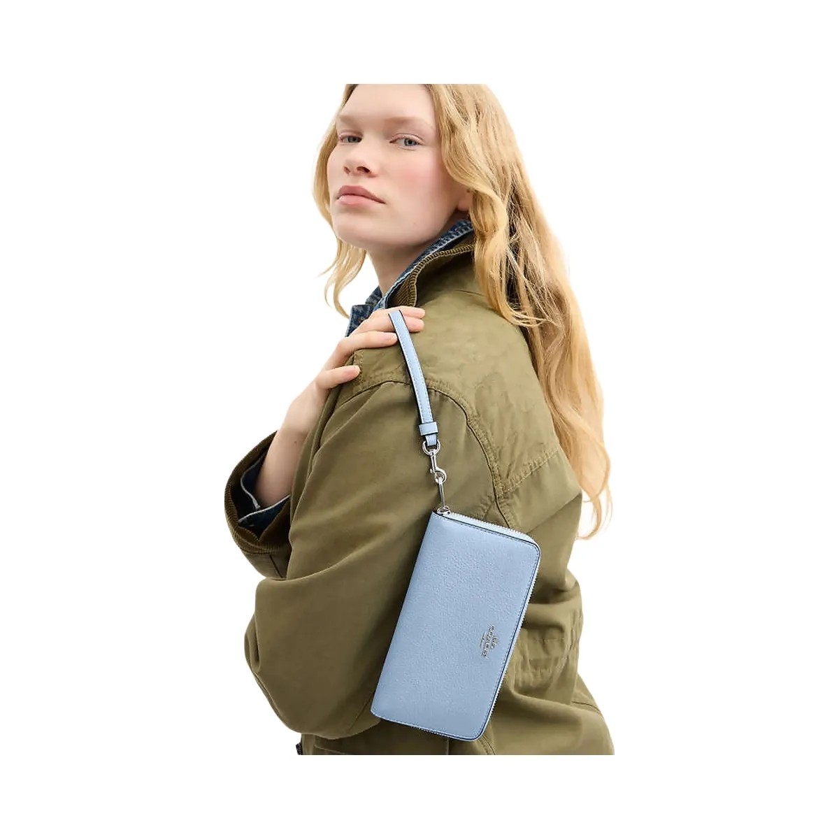 Coach Long Zip Around Wallet Pebbled Leather-Sv-Bluebell - HypeFly India View 1