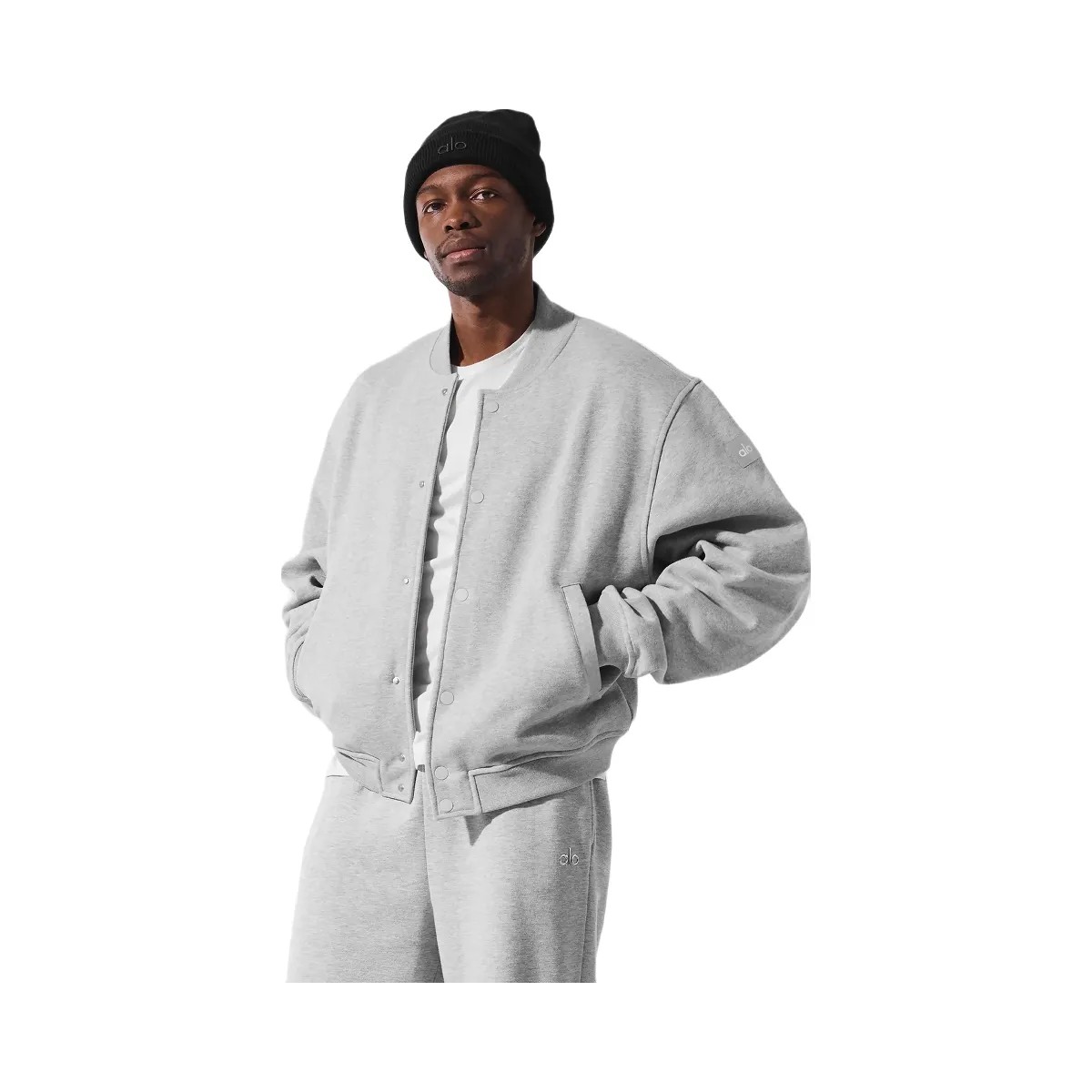 Alo Men's Renown Varsity Jacket - Athletic Heather Grey - HypeFly India View 3