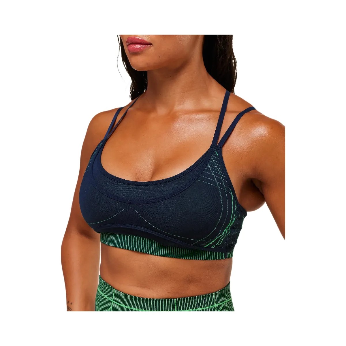 Gymshark Apex Seamless Strappy Sports Bra - Heavy Blue/Active Green - HypeFly India View 2