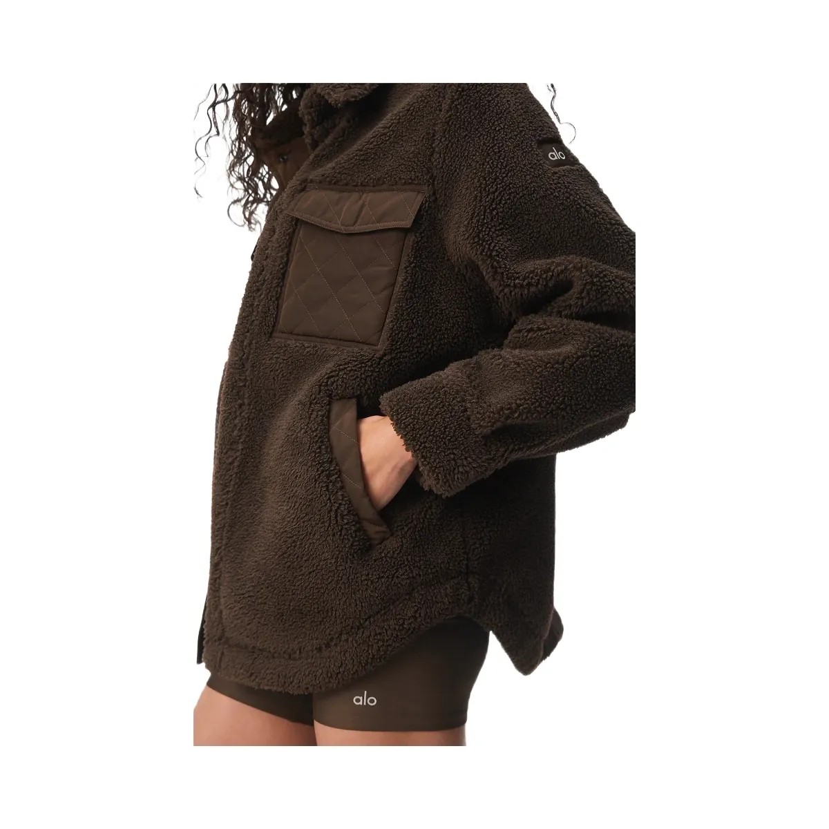Alo Women's Sherpa Edge Shacket - Espresso - HypeFly India View 3