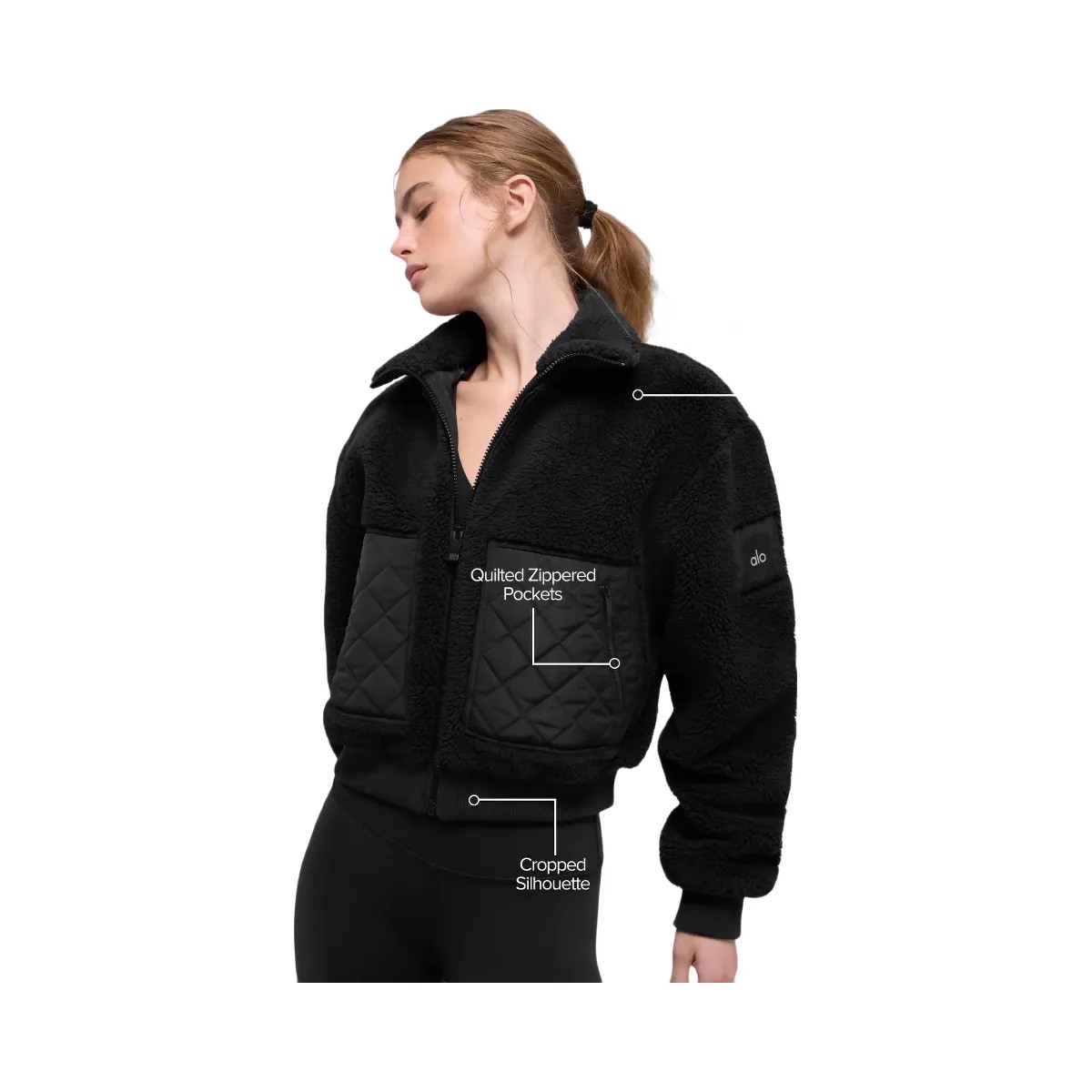 Alo Women's Sherpa Edge Bomber - Black - HypeFly India View 2