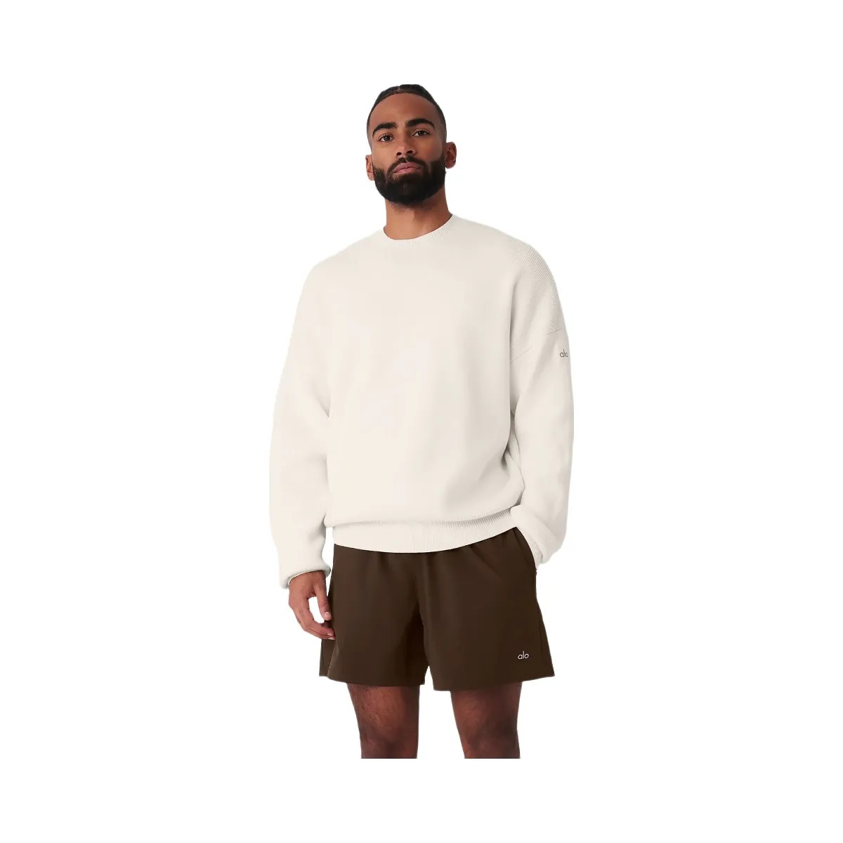 Alo Men's Scholar Crew Neck Sweater - Ivory - HypeFly India View 1