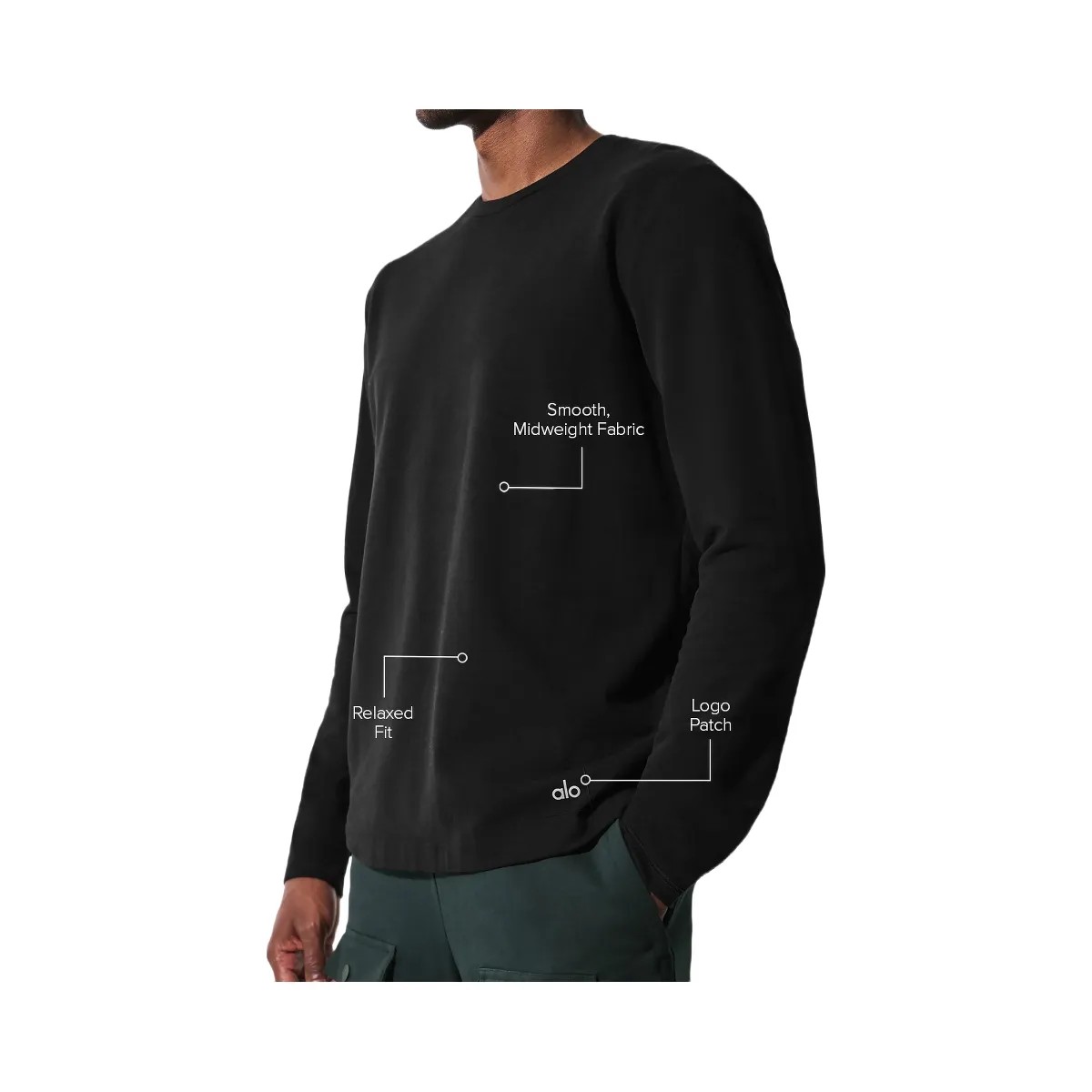 Alo Men's Double Take Long Sleeve Crew - Black - HypeFly India View 2