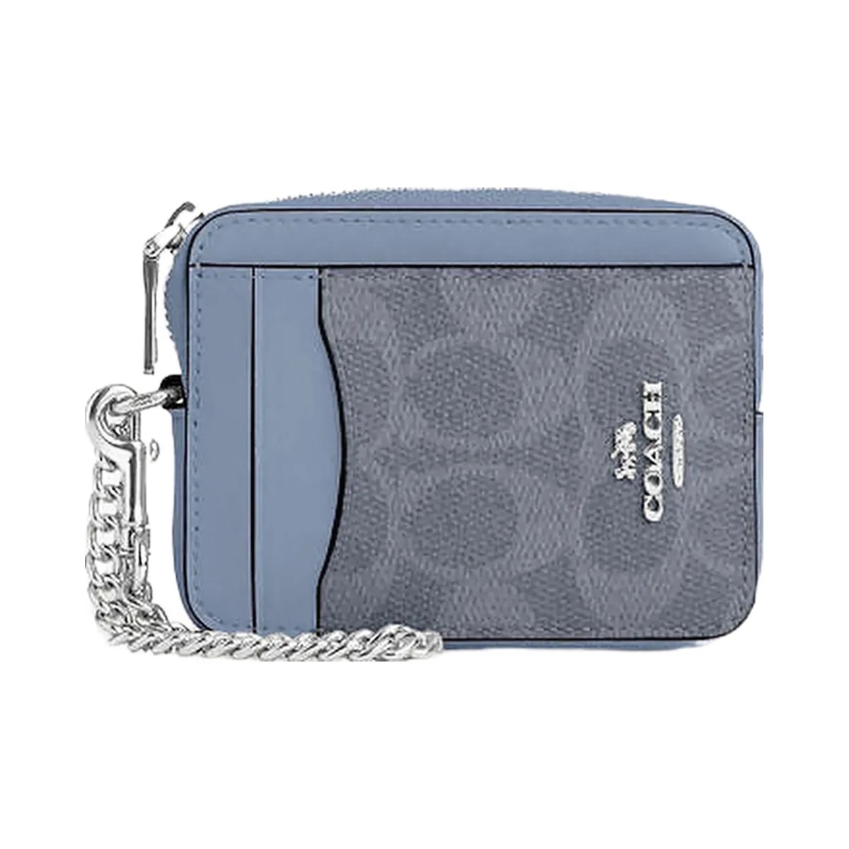Coach Zip Card Case In Signature Canvas Signature Canvas-Silver-Chambray - HypeFly India View 2
