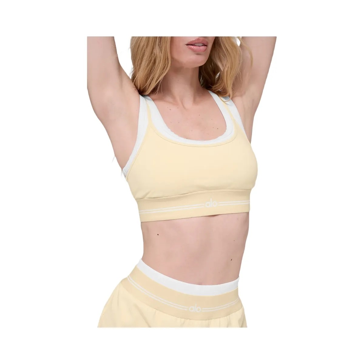 Alo Women's Airbrush Better Together Bra - Candlelight Yellow/White - HypeFly India View 3
