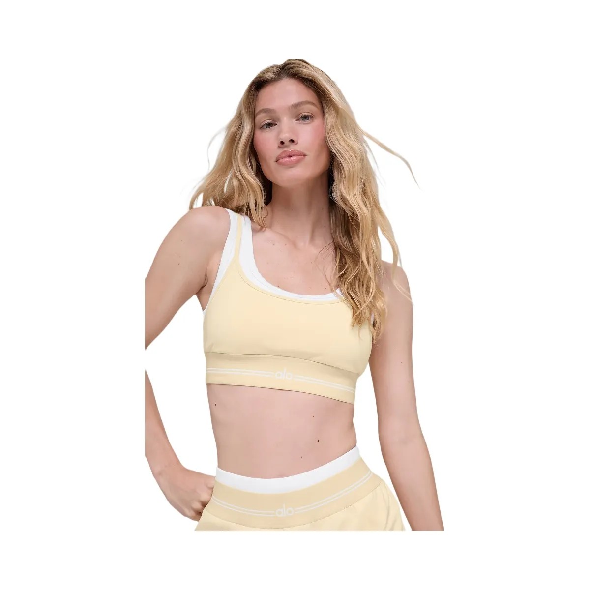Alo Women's Airbrush Better Together Bra - Candlelight Yellow/White - HypeFly India View 1