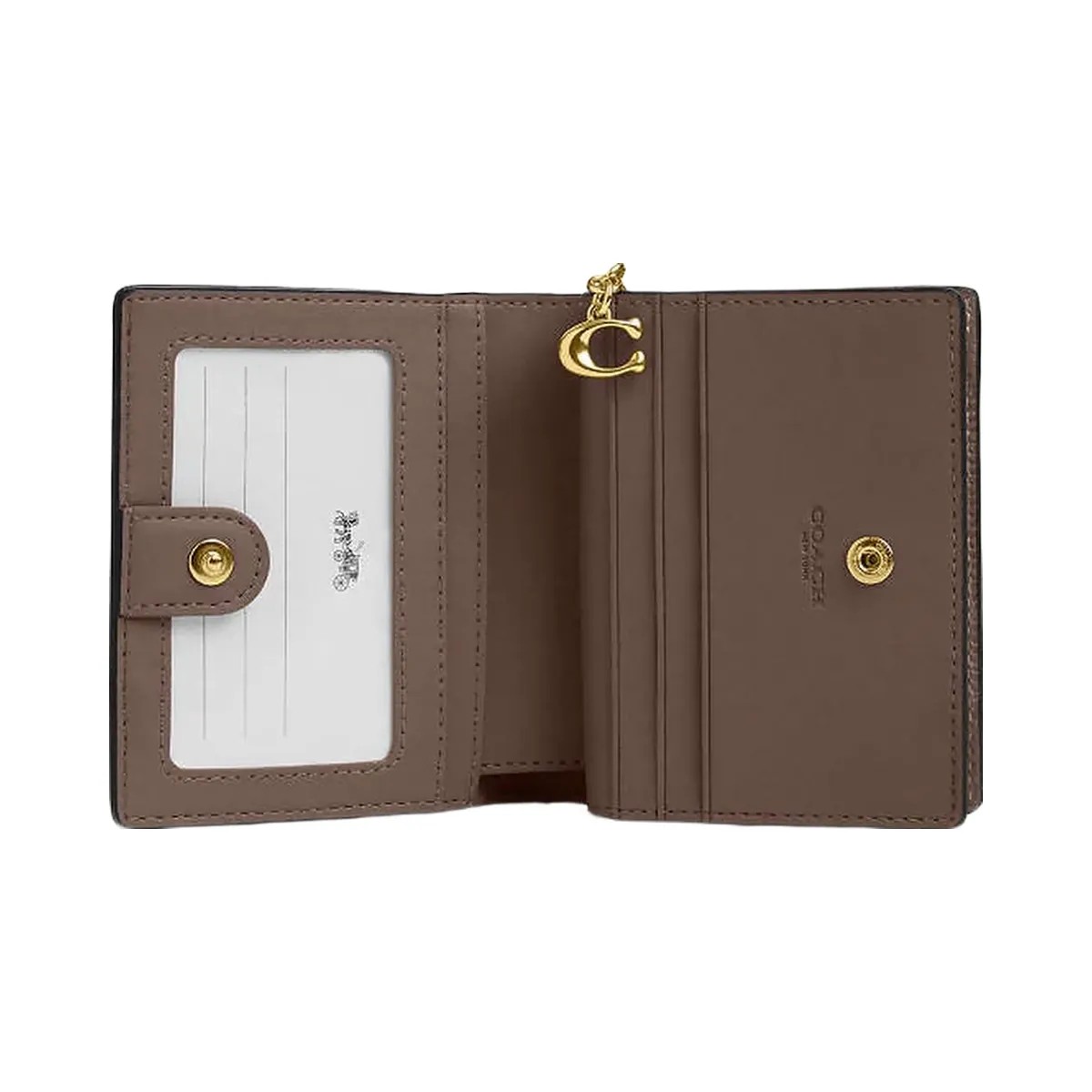 Coach Snap Wallet Pebbled Leather-Gold-Dark Stone - HypeFly India View 1