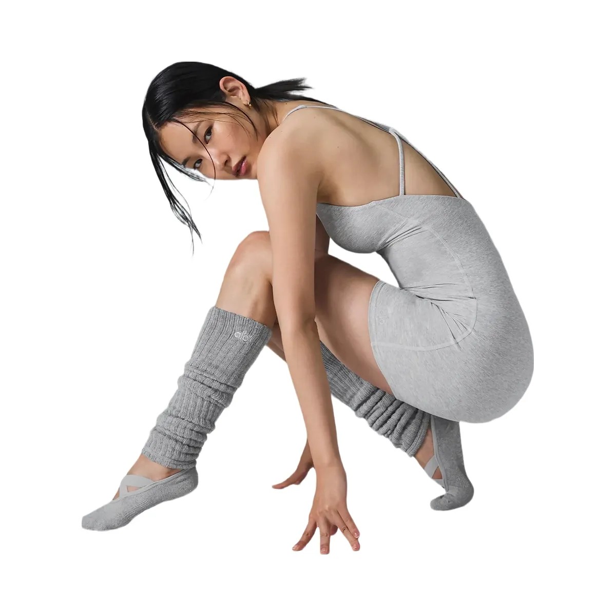 Alo Women's Alosoft Center Stage Onesie - Athletic Heather Grey - HypeFly India View 3