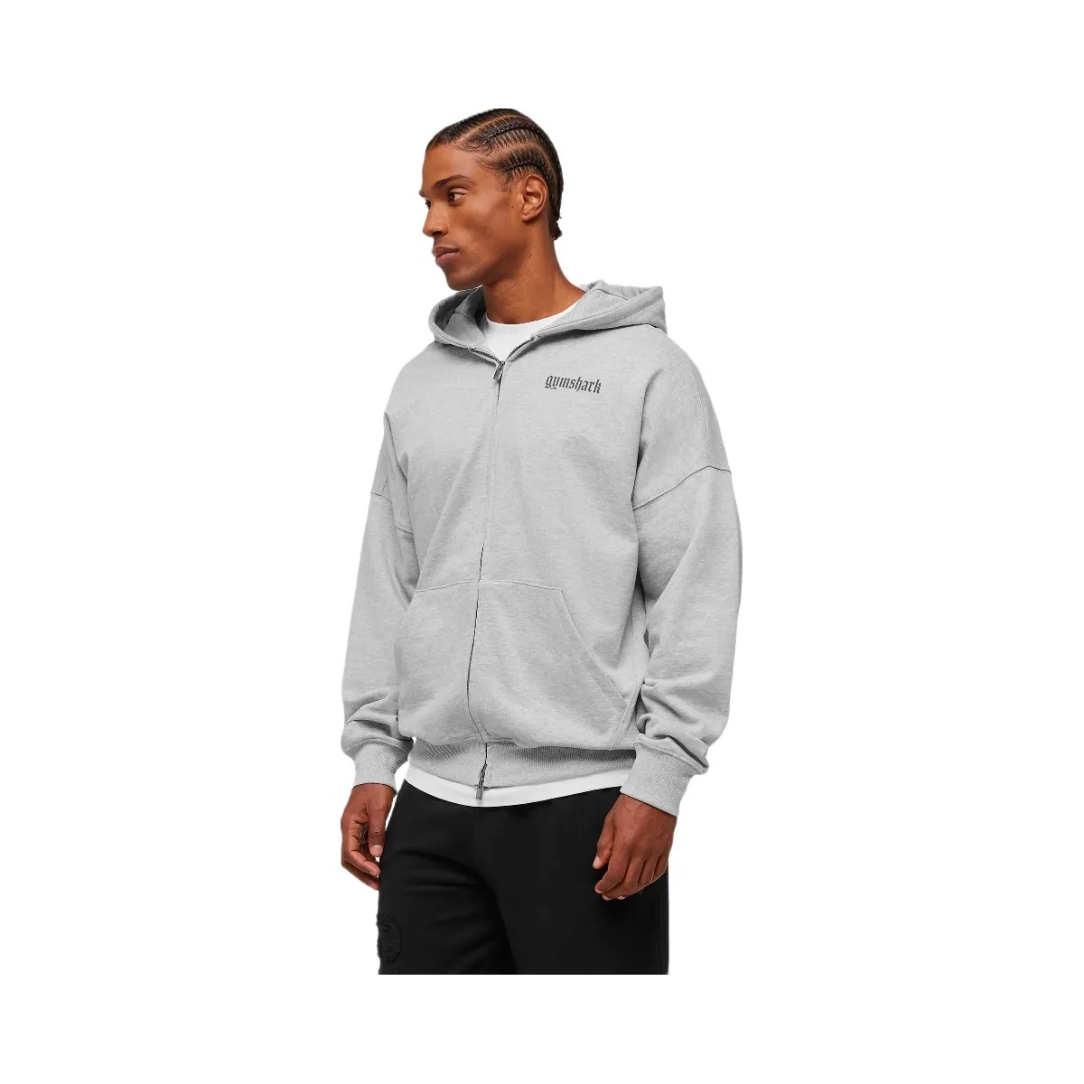Gymshark Olde English Zip Up Hoodie - Soft Grey Marl - HypeFly India View 3