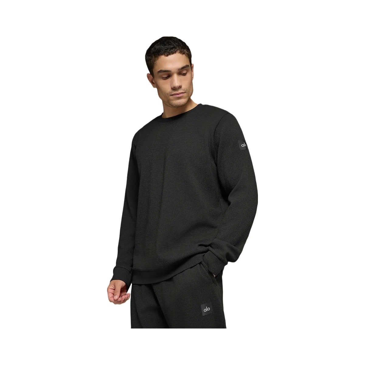 Alo Men's Waffle Lounge Long Sleeve Crew - Black - HypeFly India View 3