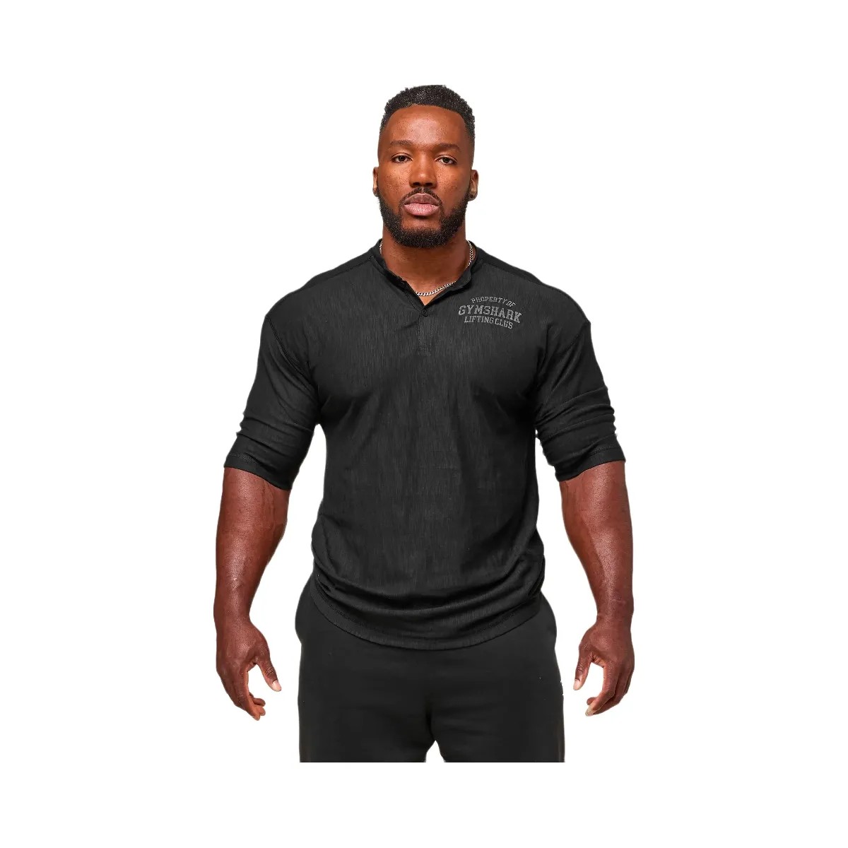 Gymshark Lightweight Slub Textured 3/4 Henley - Black - HypeFly India View 1