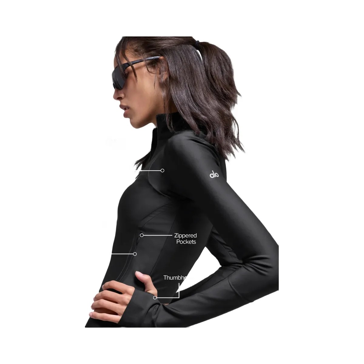 Alo Women's Airlift Ignite Zip Up Jacket - Black - HypeFly India View 2