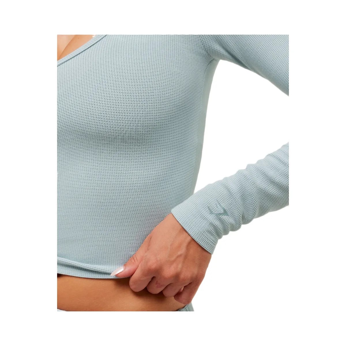 Gymshark Waffle Long Sleeve Top - Smoke Blue - HypeFly India View 6