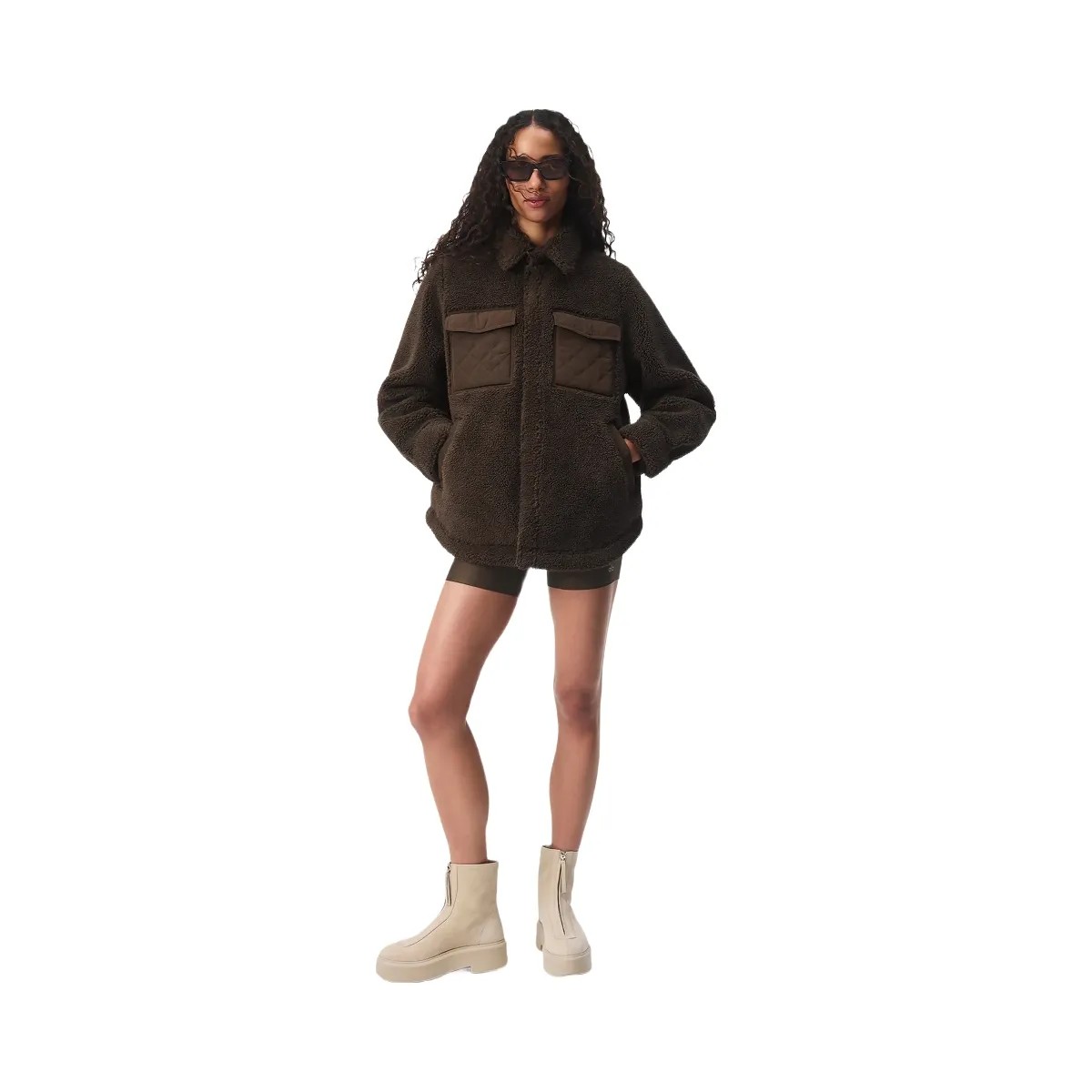 Alo Women's Sherpa Edge Shacket - Espresso - HypeFly India View 4