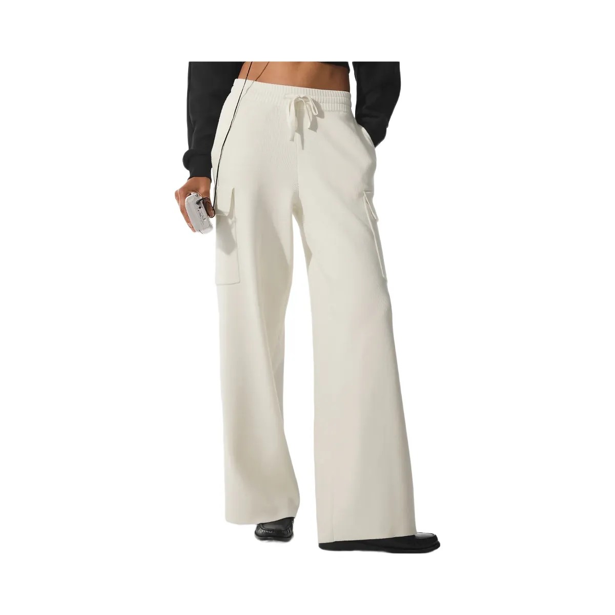 Alo Women's Scholar Knit High-Waist Cargo Pant - Ivory - HypeFly India View 1