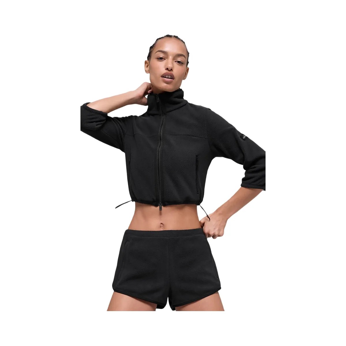 Alo Women's Polar Fleece Retreat Cropped Jacket - Black - HypeFly India View 1