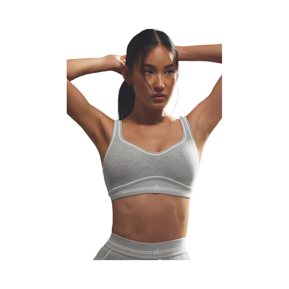 Alo Women's soft Heart Throb Bra - Athletic Heather Grey/White - HypeFly India View 1