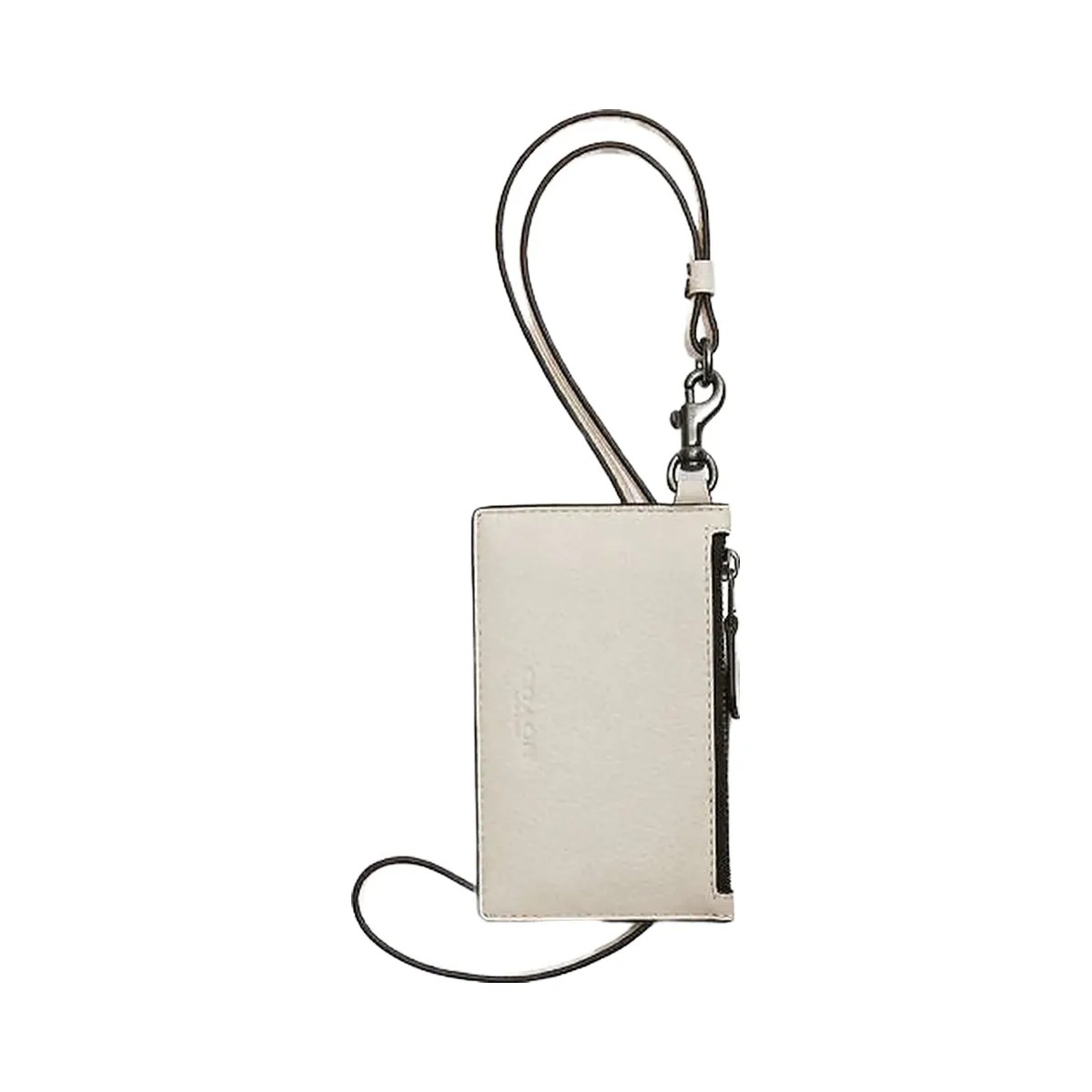 Coach Zip Lanyard Card Case Pebbled Leather-Gunmetal-Chalk - HypeFly India View 2