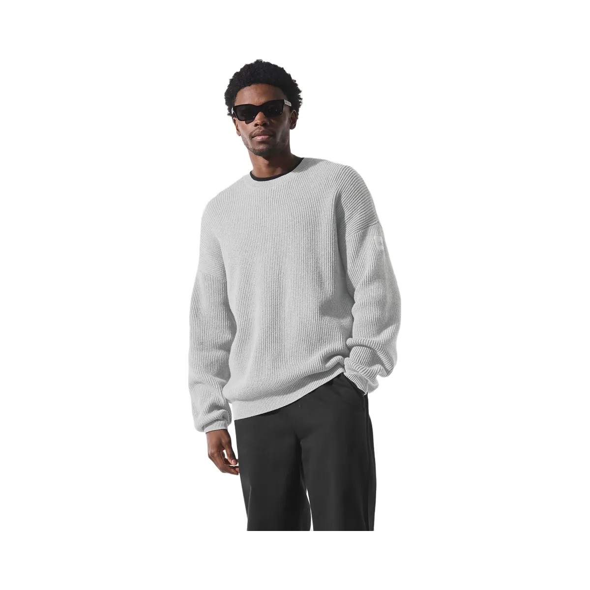 Alo Men's Domain Rib Knit Crew Sweater - Athletic Heather Grey - HypeFly India View 1