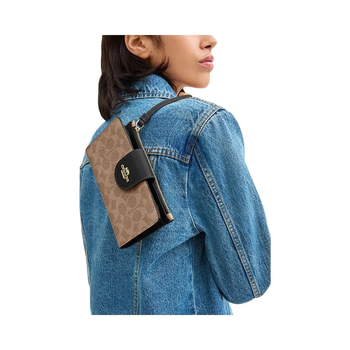 Coach Phone Wallet In Signature Canvas Signature Canvas-Gold-Tan-Black - HypeFly India View 3