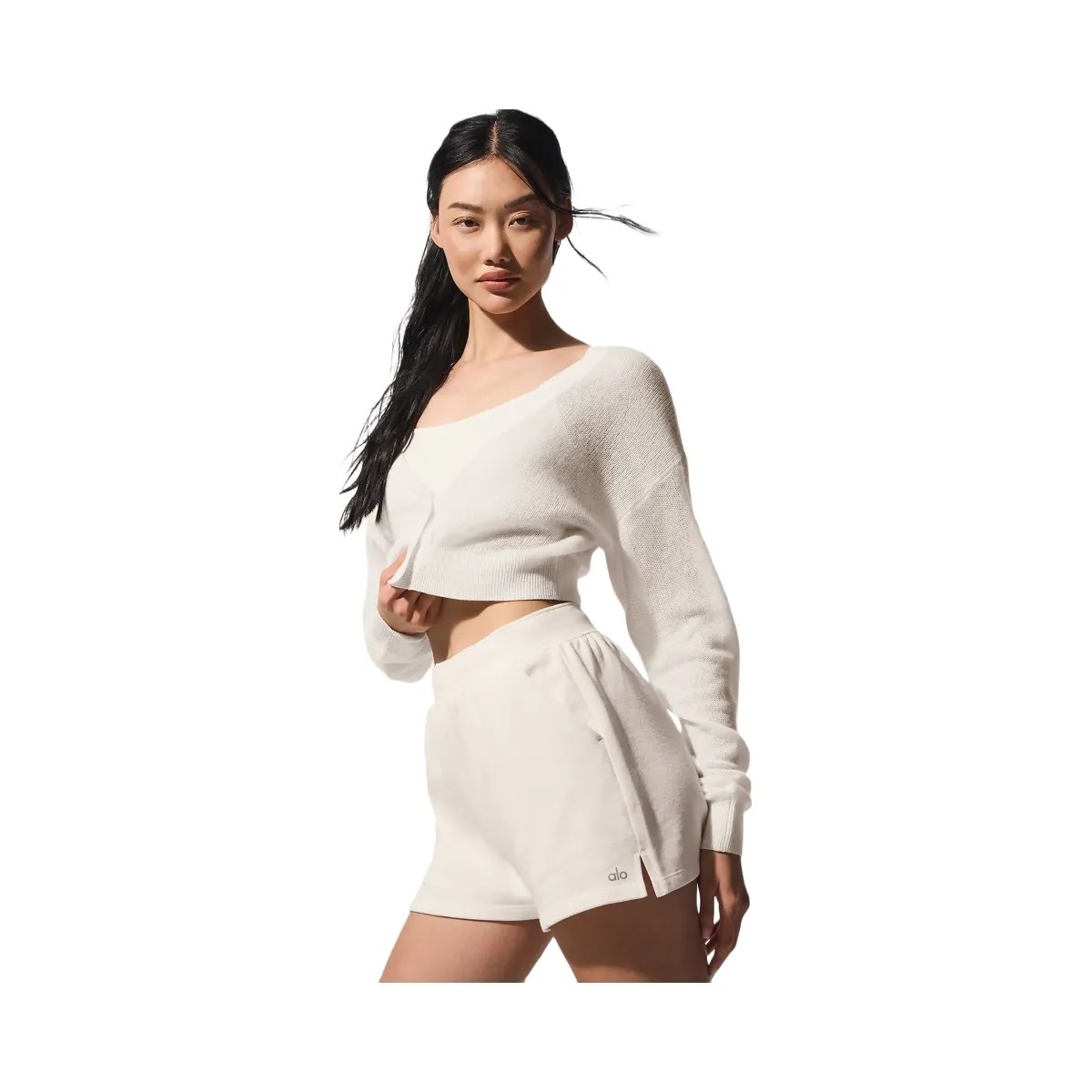 Alo Women's Sheer Cashmere Cropped Cardigan - Ivory - HypeFly India View 1