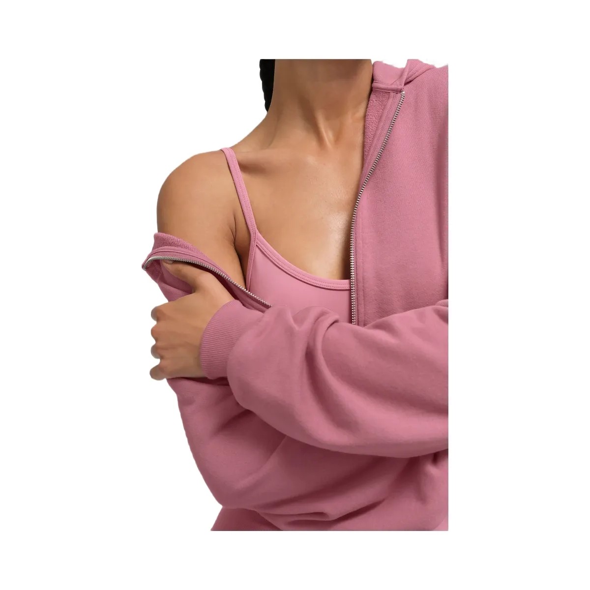 Alo Women's Sweet Escape Zip Up Hoodie - Pink Wild Rose - HypeFly India View 2