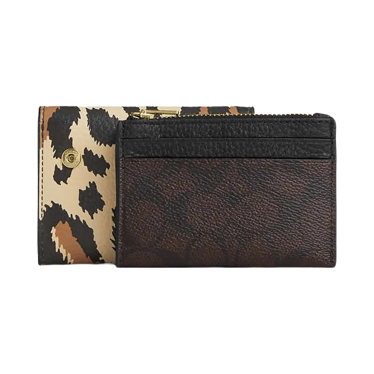 Coach Card Holder Wallet With Leopard Print And Signature Canvas Pebbled Leather-Im-Walnut-Leopard Multi - HypeFly India View 2