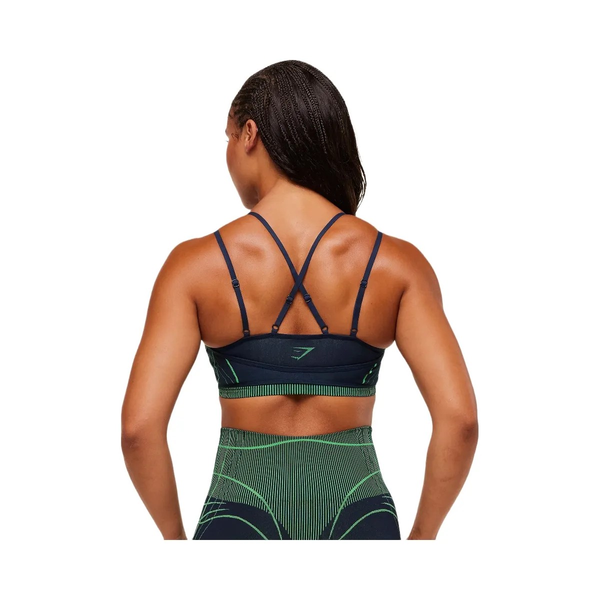 Gymshark Apex Seamless Strappy Sports Bra - Heavy Blue/Active Green - HypeFly India View 3