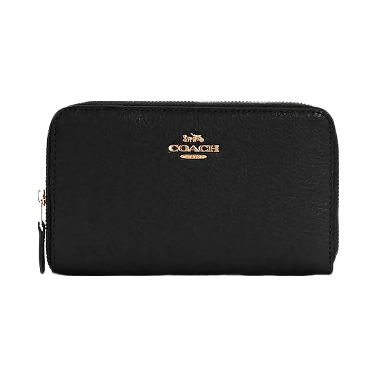 Coach Medium Id Zip Wallet Pebbled Leather-Gold-Black - HypeFly India View 2