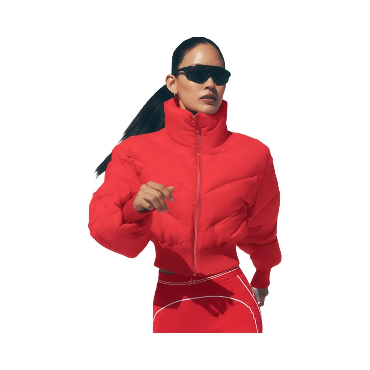 Alo Women's Cropped Atmosphere Puffer - Bright Red - HypeFly India View 6