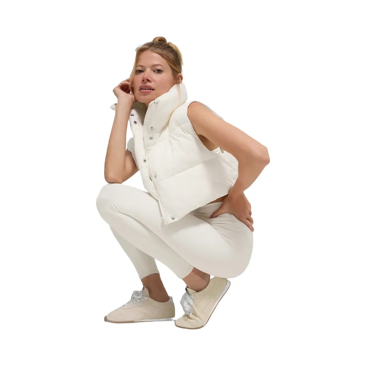 Alo Women's Cropped Gold Rush Puffer Vest - Ivory - HypeFly India View 4