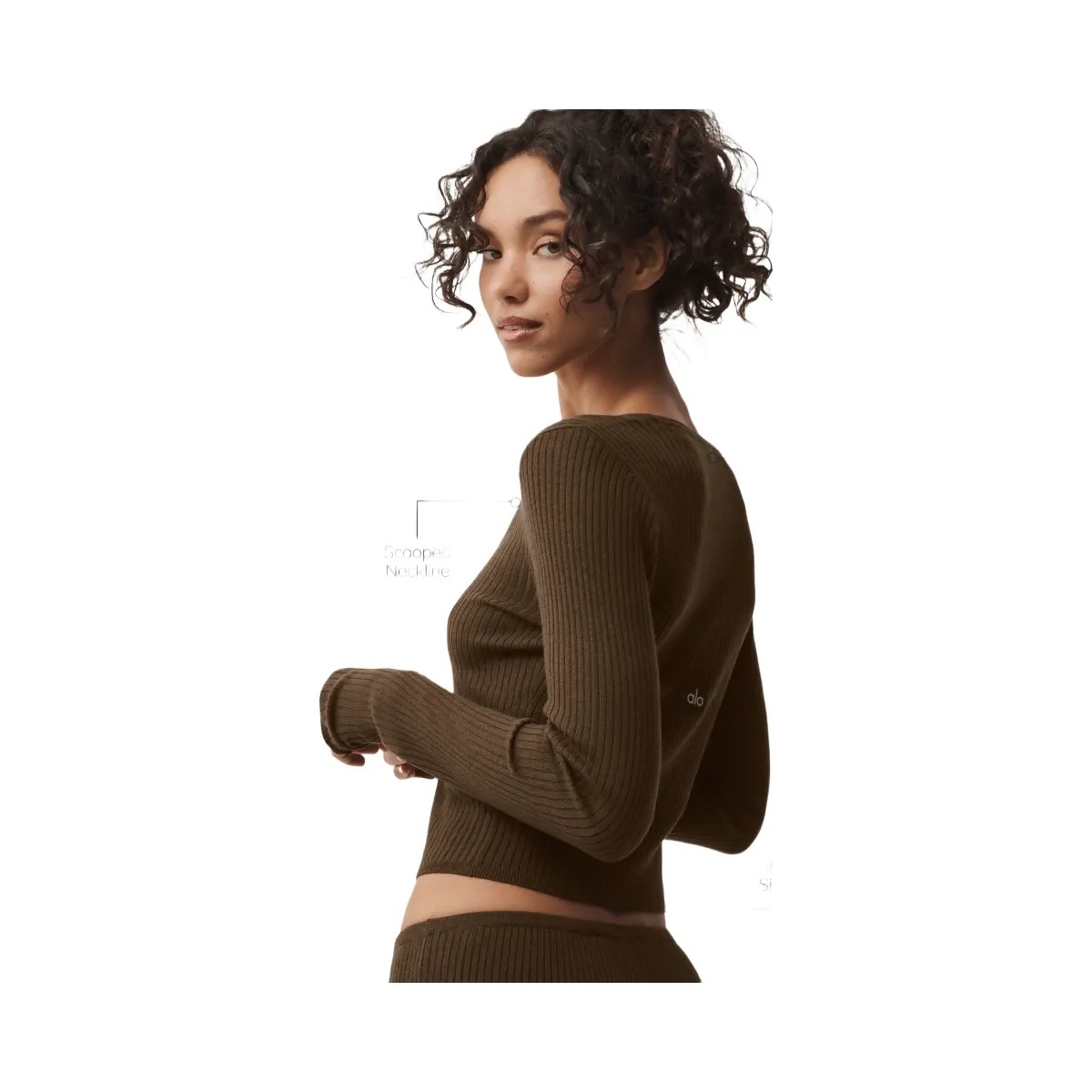 Alo Women's Sweater Knit Unwind Long Sleeve - Espresso - HypeFly India View 3
