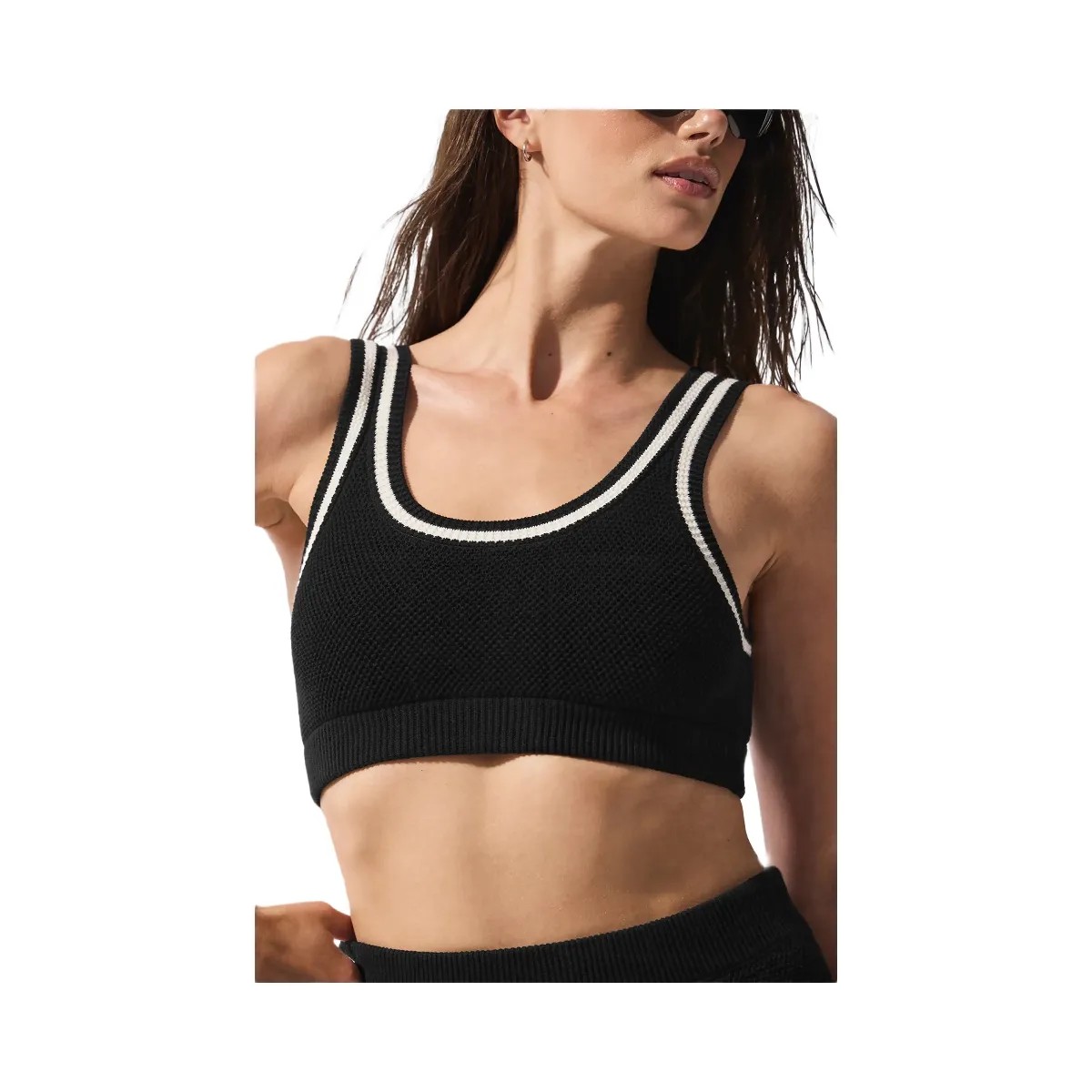 Alo Women's Tennis Club Sweater Knit Bra - Black/Ivory - HypeFly India View 1