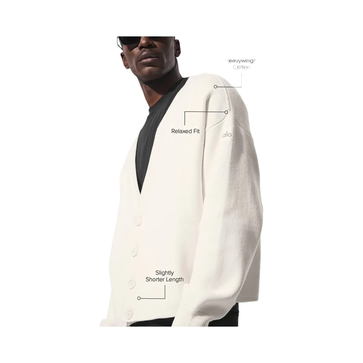 Alo Men's Scholar Cardigan Sweater - Ivory - HypeFly India View 2