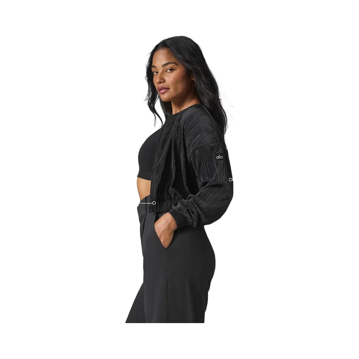 Alo Women's Cropped Micro Plisse Jacket - Black - HypeFly India View 2