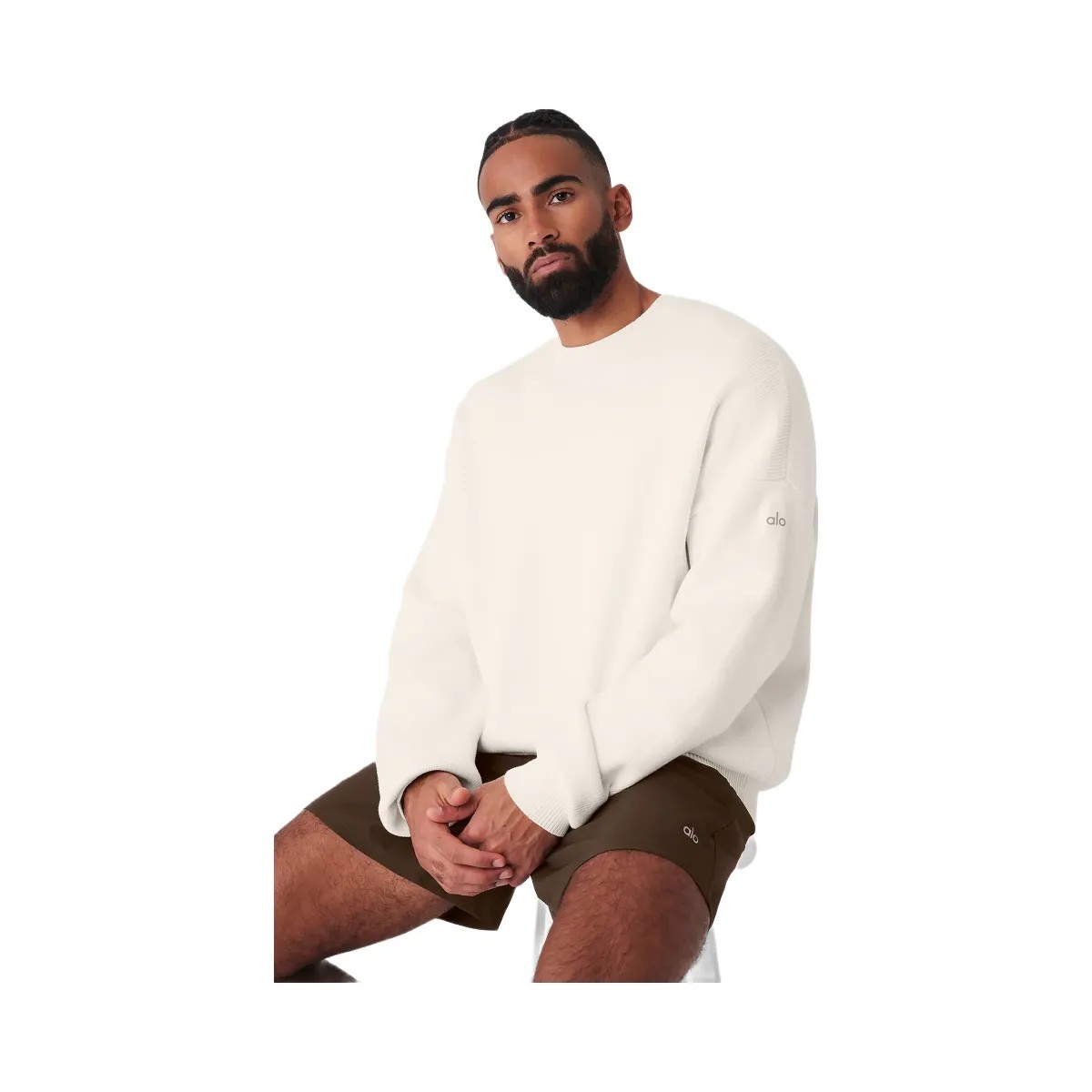 Alo Men's Scholar Crew Neck Sweater - Ivory - HypeFly India View 5