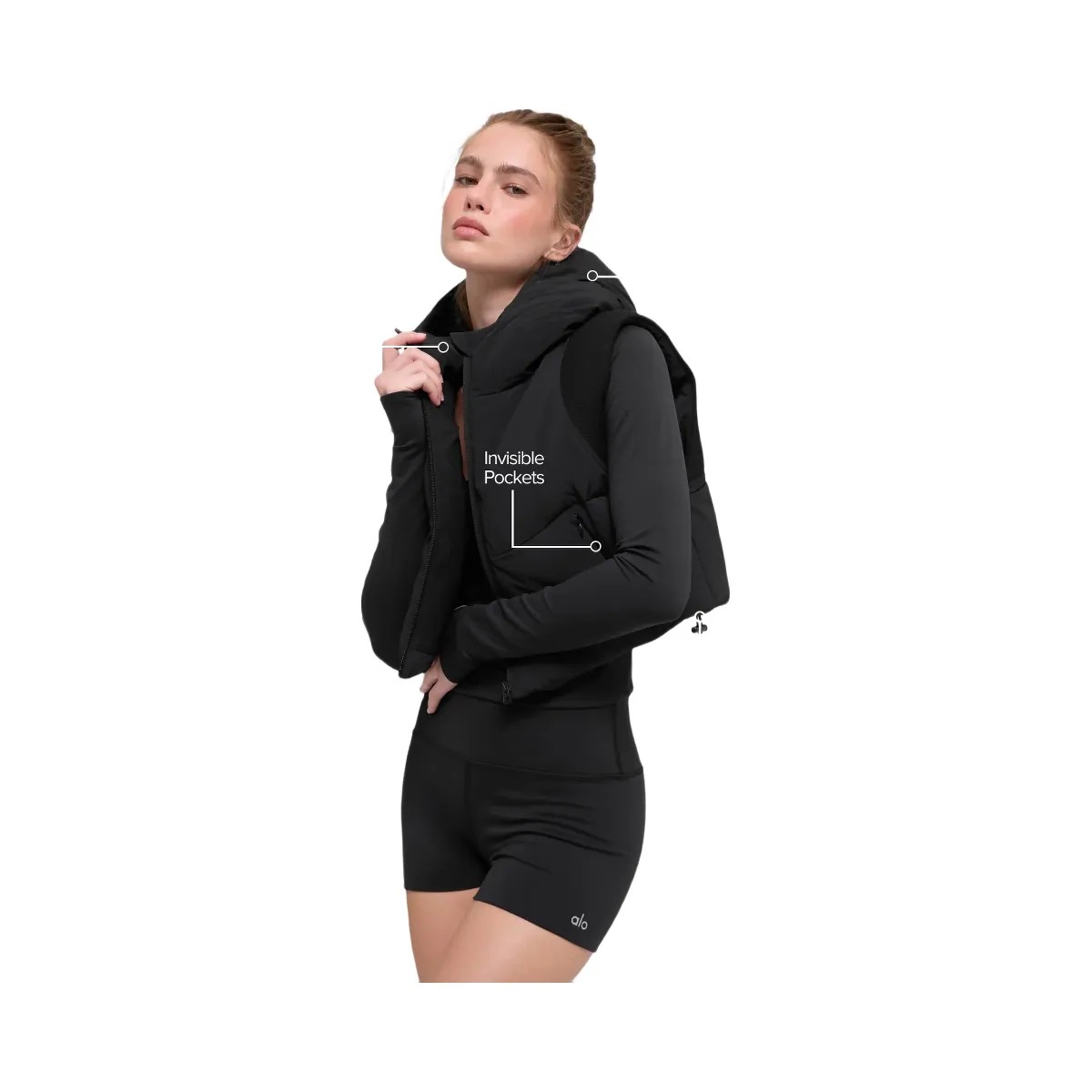 Alo Women's Fast Lane Puffer Vest - Black - HypeFly India View 2
