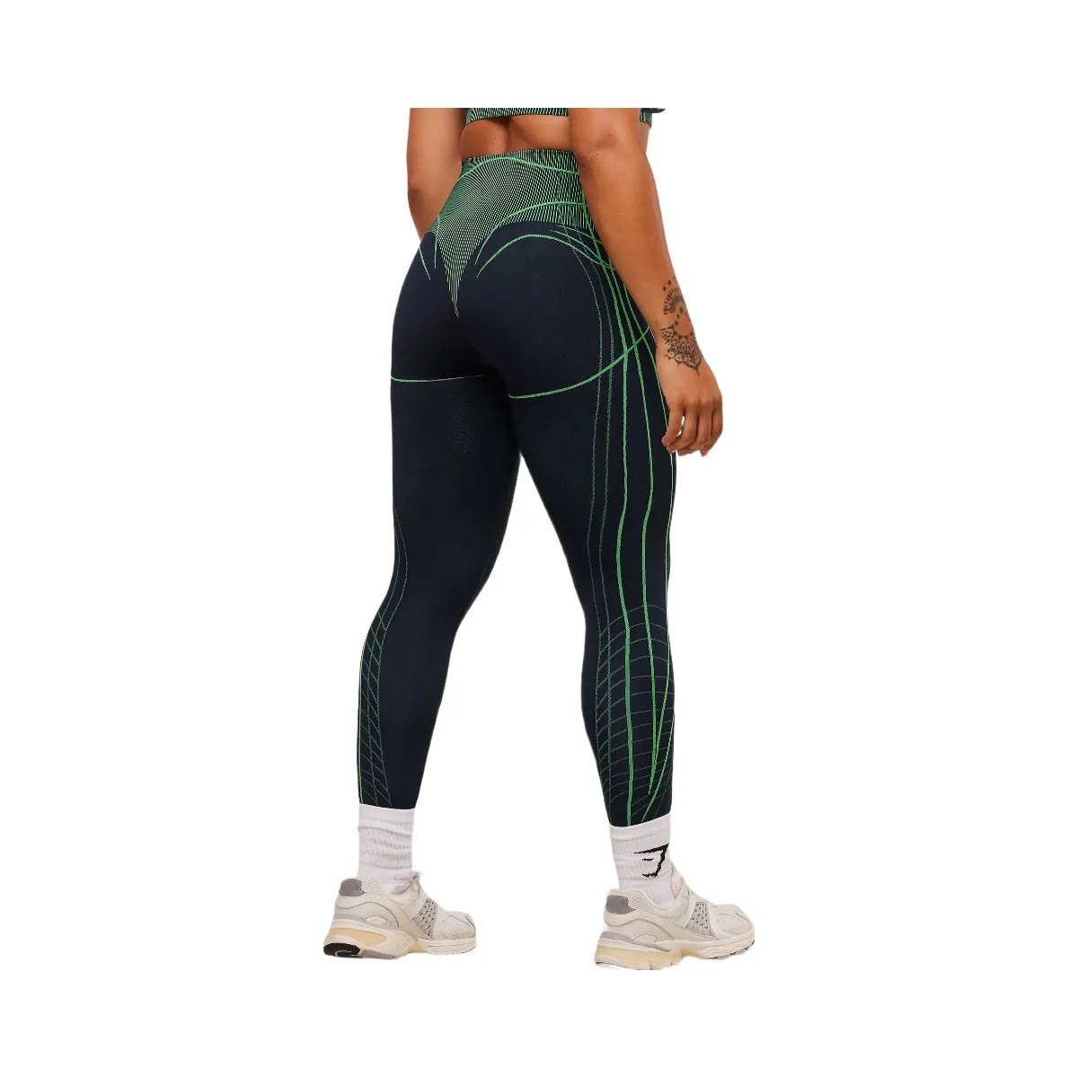 Gymshark Apex Seamless Leggings - Heavy Blue/Active Green - HypeFly India View 2