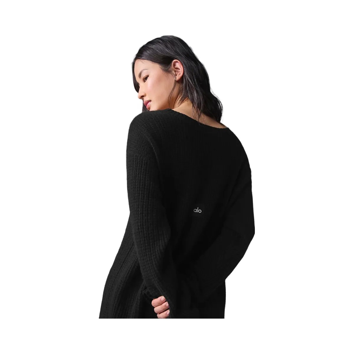Alo Women's Cashmere Plush Waffle Dress - Black - HypeFly India View 3