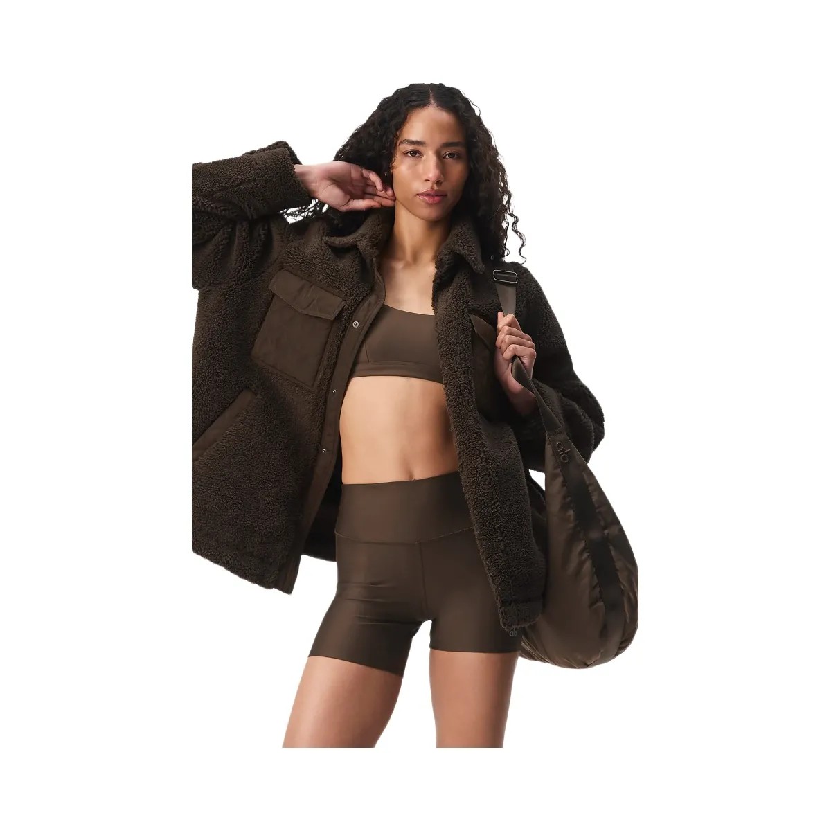 Alo Women's Sherpa Edge Shacket - Espresso - HypeFly India View 5