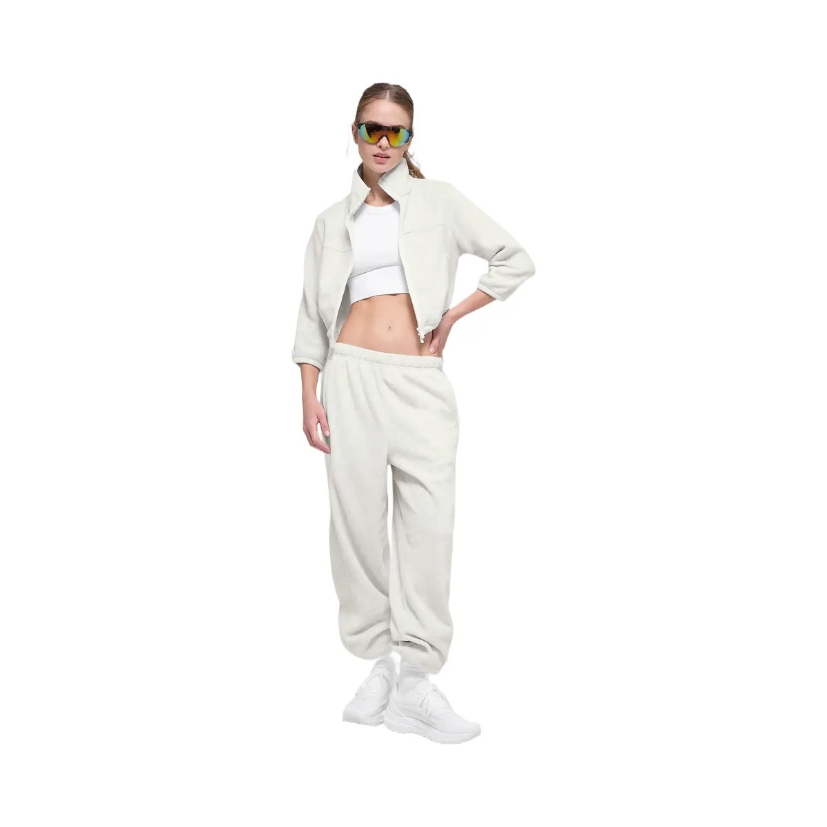 Alo Women's Polar Fleece Retreat Cropped Jacket - White Heather Grey - HypeFly India View 3