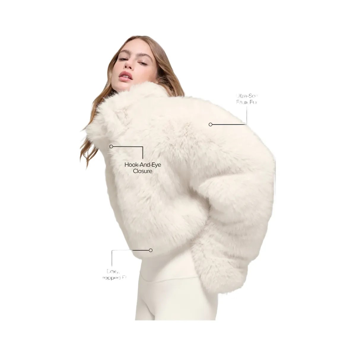 Alo Women's Opulent Faux Fur Cropped Jacket - Ivory - HypeFly India View 2