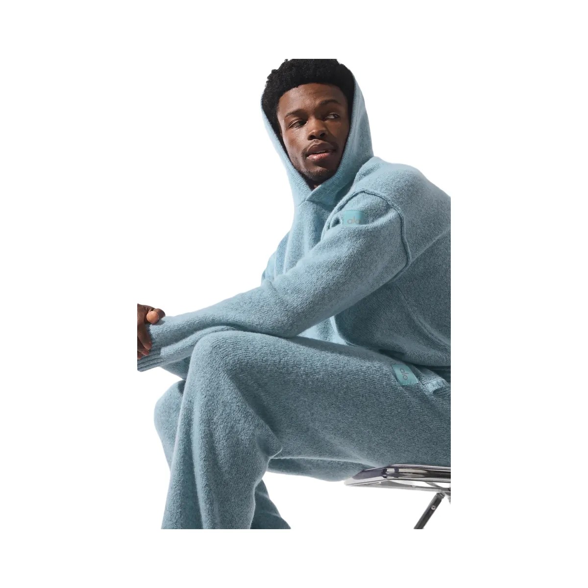 Alo Men's Wool Cashmere New Class Hoodie - Celestial Blue Granite Heather - HypeFly India View 4